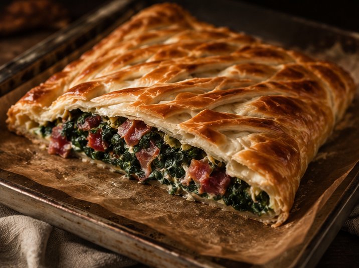 Receta de hojaldre con espinacas y jamón ibérico