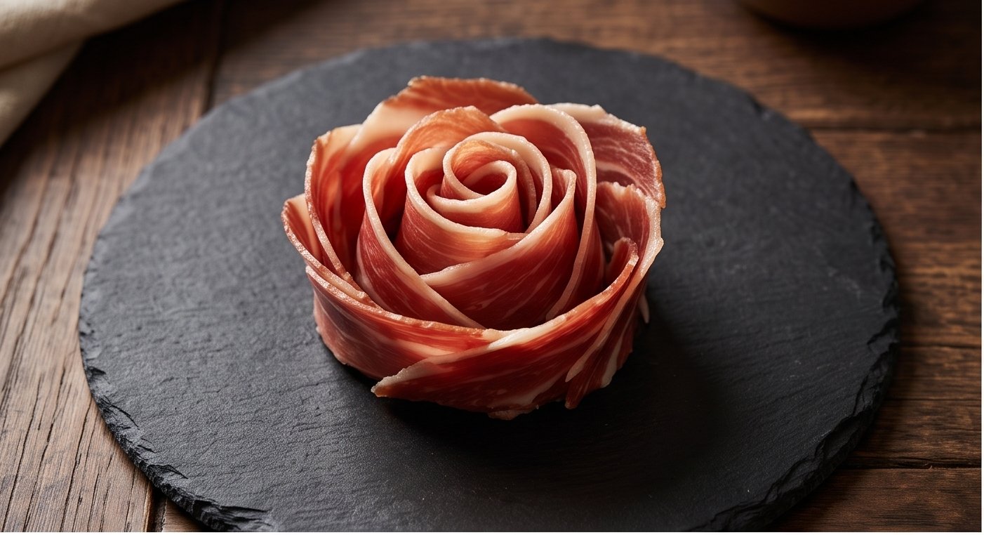 Rosa de jamón ibérico y espárragos para Sant Jordi