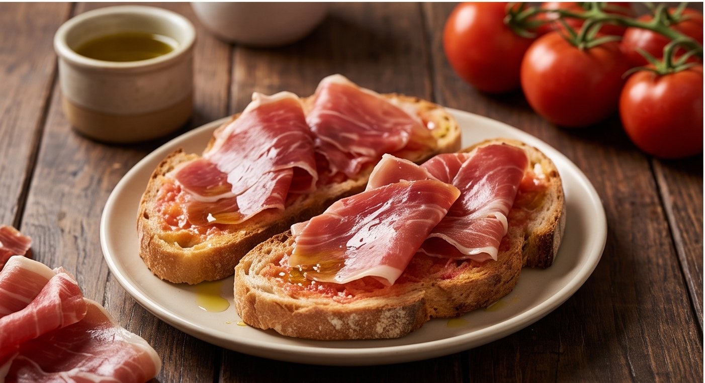 Hojaldre, tomate y jamón ibérico